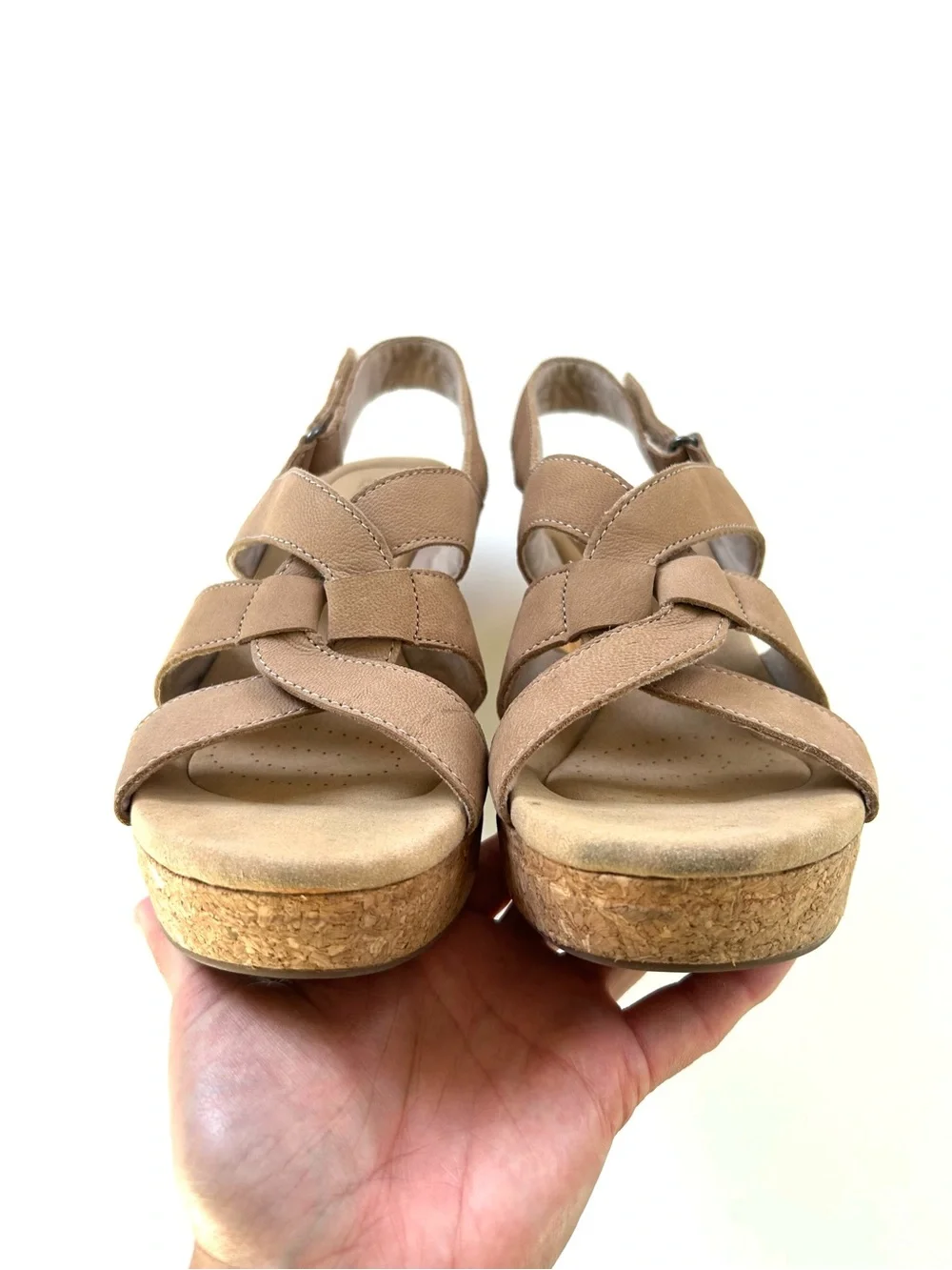 Clarks Strappy Tan Giselle Beach Cork Wedge Sandal